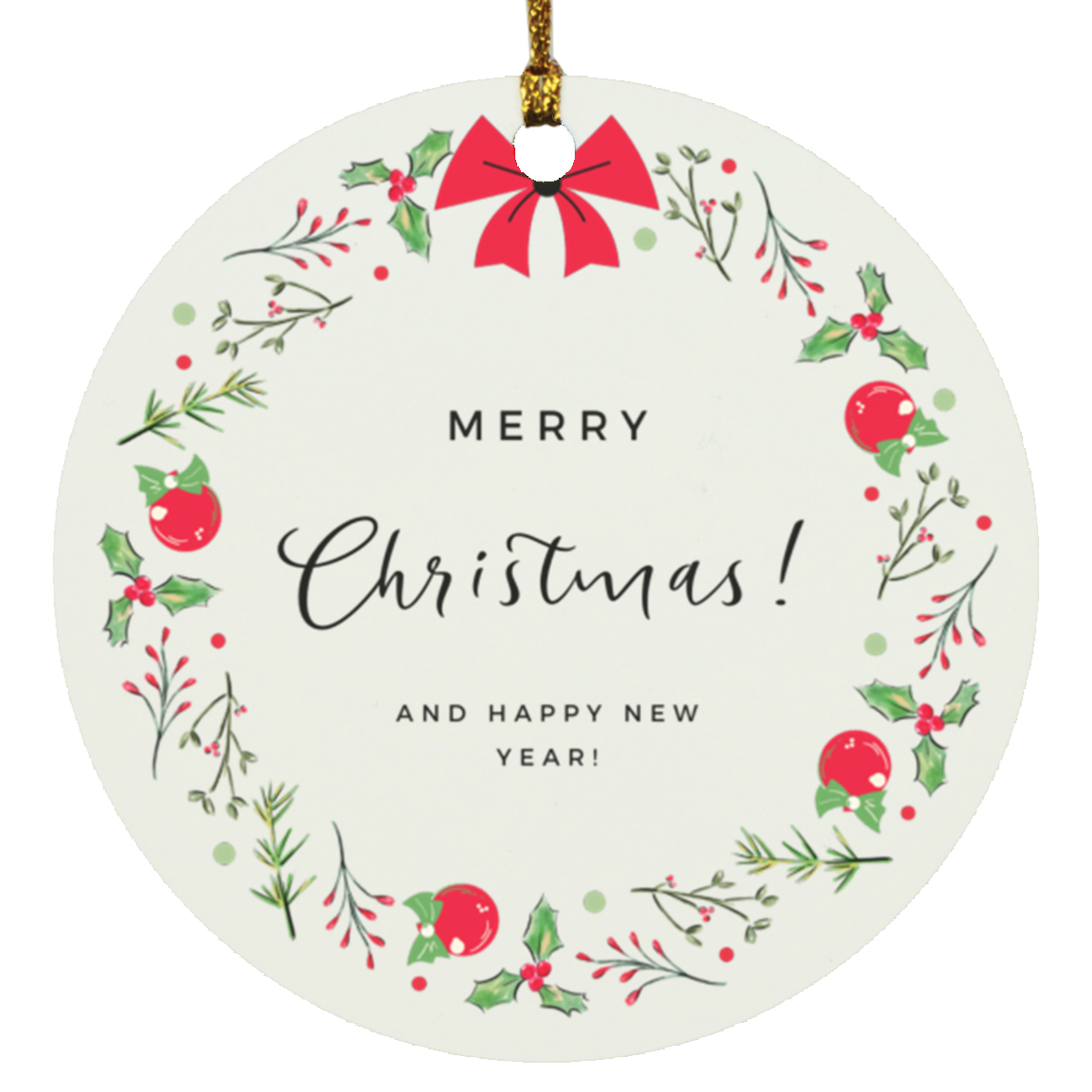 White and Red Modern Merry Christmas Greeting Ornament