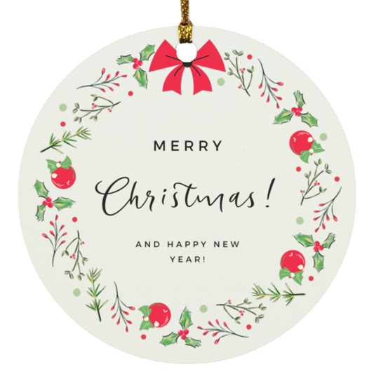 White and Red Modern Merry Christmas Greeting Ornament