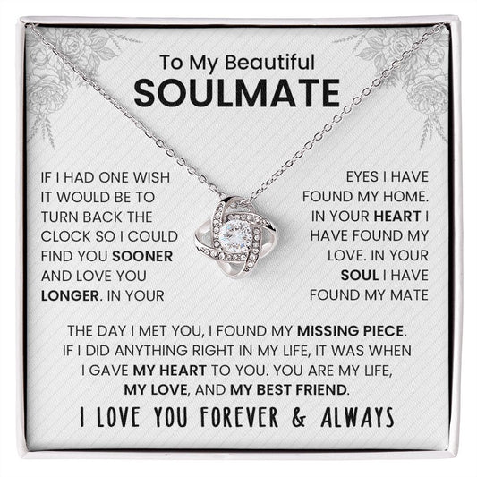 To My Beautiful Soulmate | I Love You, Forever & Always - Love Knot Necklace